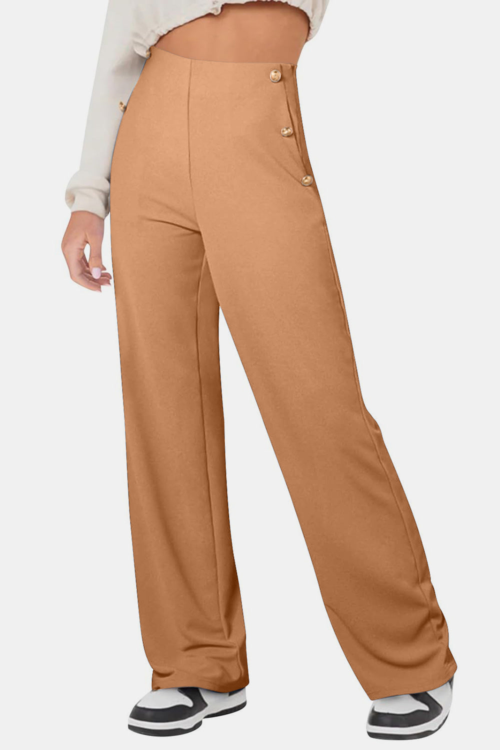 Decorative Side Button High Rise Pants