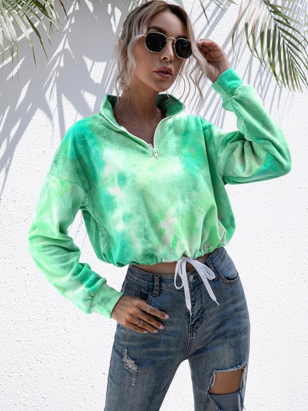 Tie-Dye Quarter Zip Crop Sweatshirt