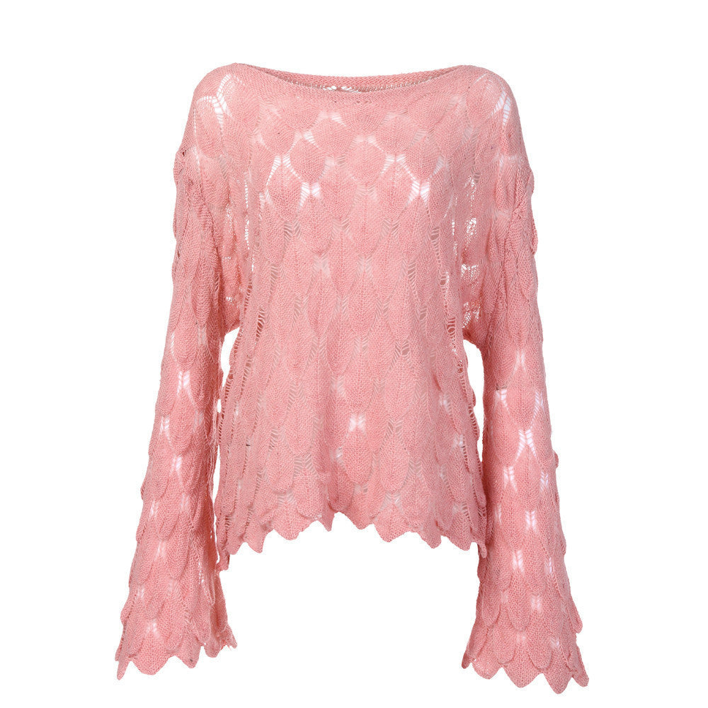 Boat Neck Thin Bell Sleeve Pullover Sweater