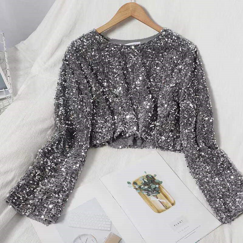 Cashmere Sequin Crop Sweater