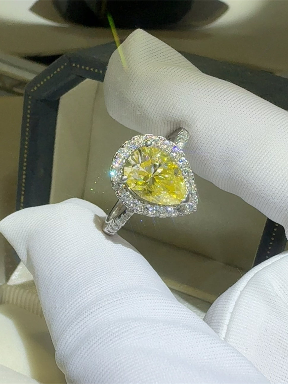 Yellow Moissanite Pear Shaped Ring