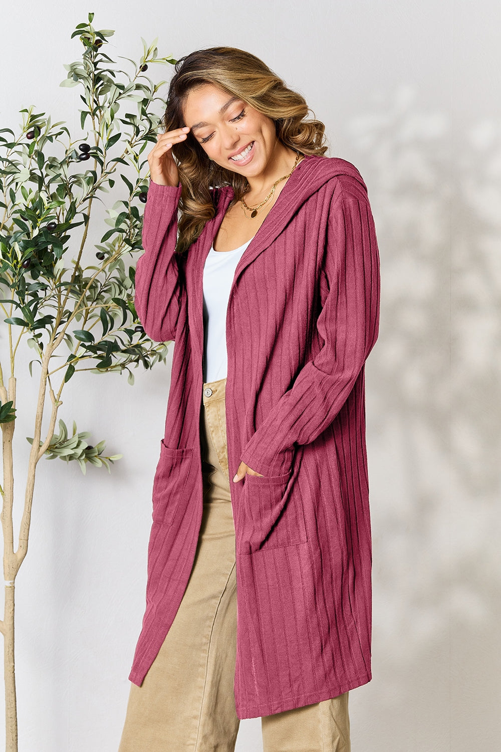Plus Size Long Hooded Sweater Cardigan