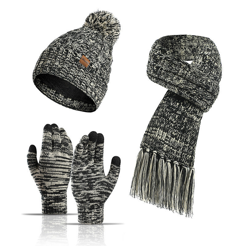 Printed Three-piece Hat Thick Scarf Touch Screen Gloves