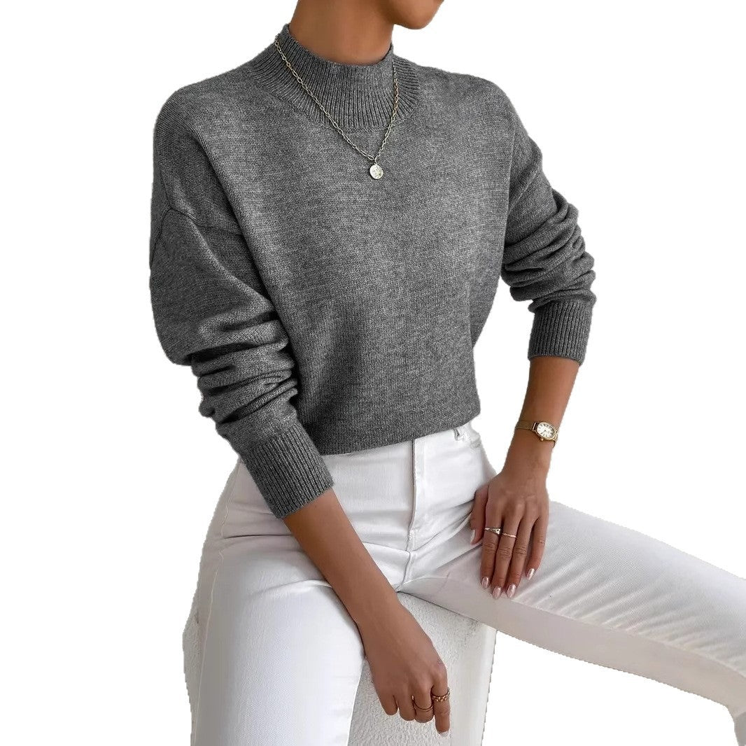 Elegant Grey Mock Neck Pullover Sweater