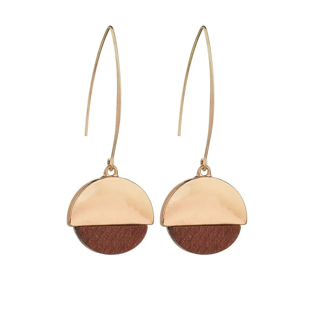 Two-Tone Wood Grain Geo Hook Earrings Bazaare Mart Geo Wood Earrings