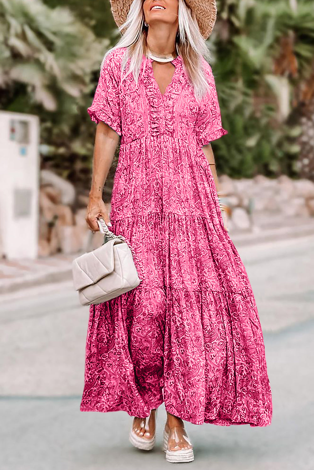Floral Ruffled Tiered Empire Maxi Dress