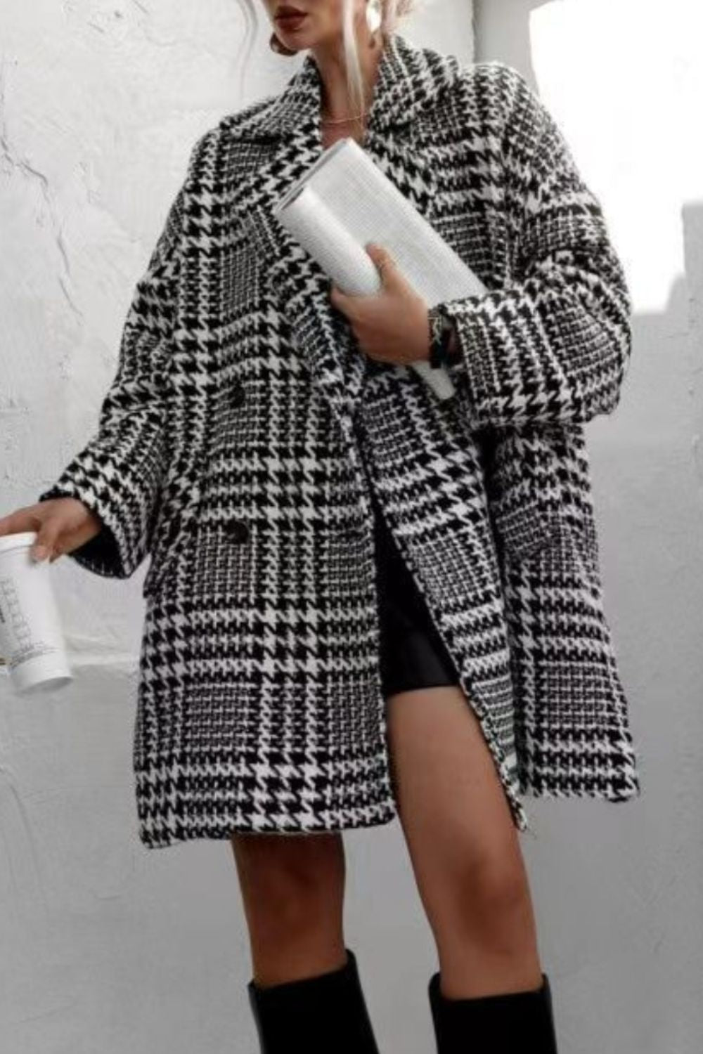 Baggy Houndstooth Coat