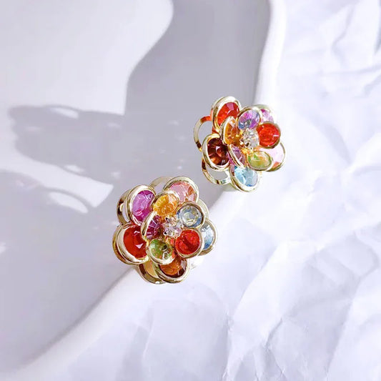 3D Multi Glass Stone Stud Earrings Bazaare Mart Flower Earrings
