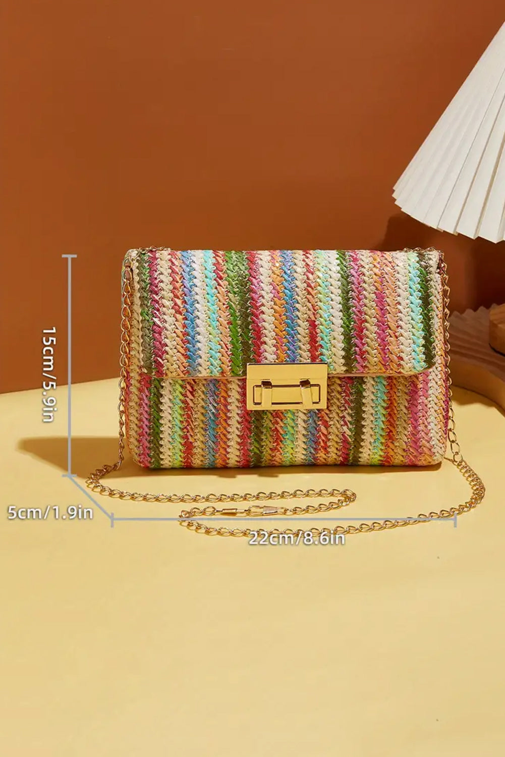 Rainbow Stripe Bohemian Woven Gold Chain Shoulder Bag
