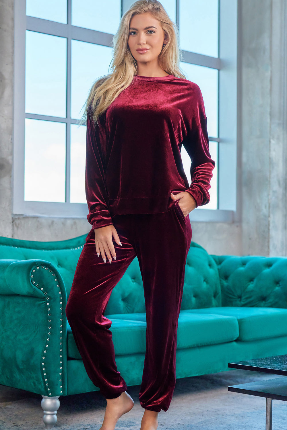 Wine Velvet Lounge Set