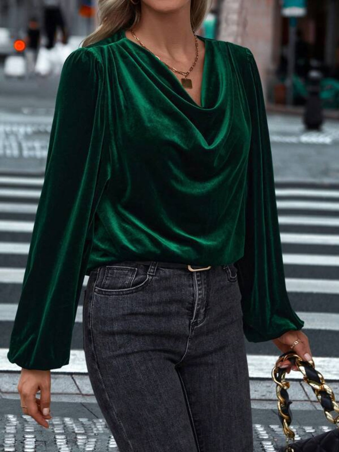 Lovelet Cowl Neck Long Sleeve Velvet Blouse