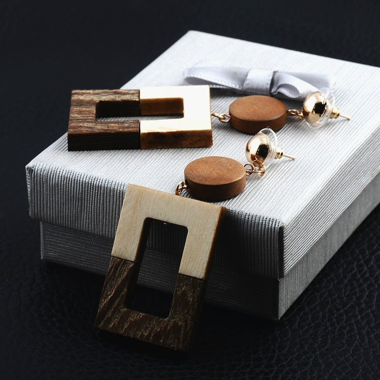 Retro Wooden Dangle Post Earrings
