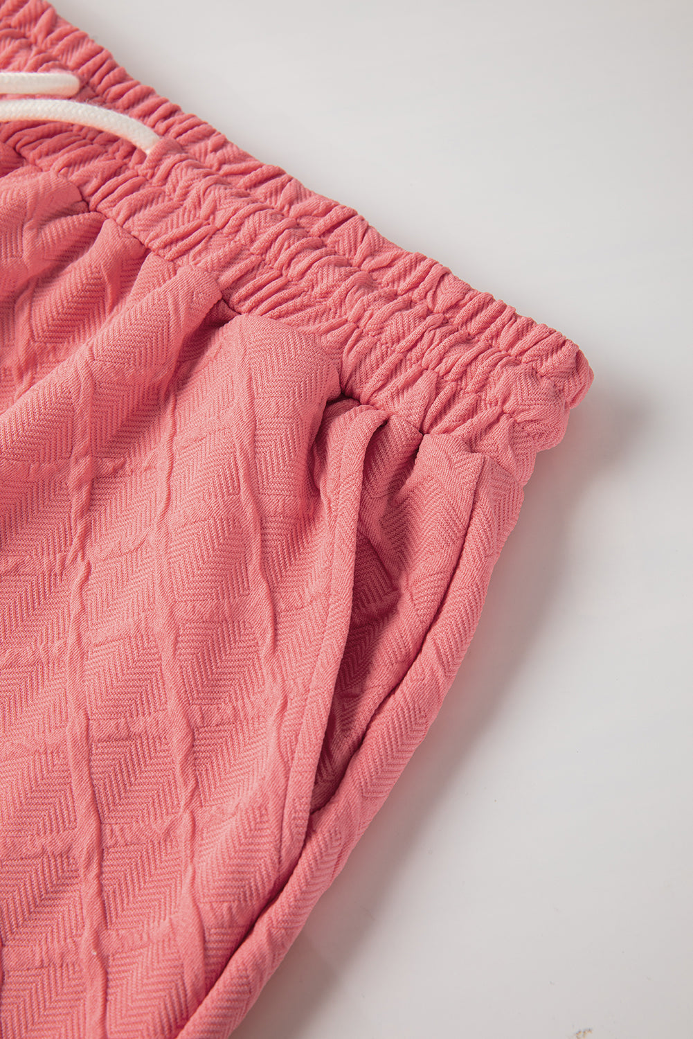 Peach Textured Tee and Drawstring Shorts Set