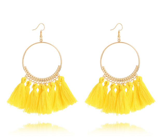 Big Round Fringe Drop Earrings - Bazaare Mart