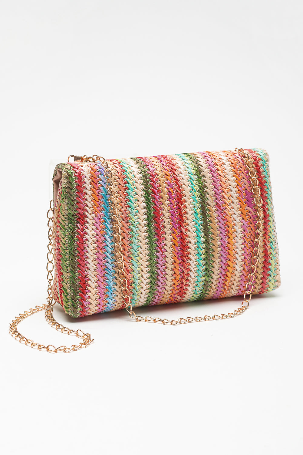 Rainbow Stripe Bohemian Woven Gold Chain Shoulder Bag