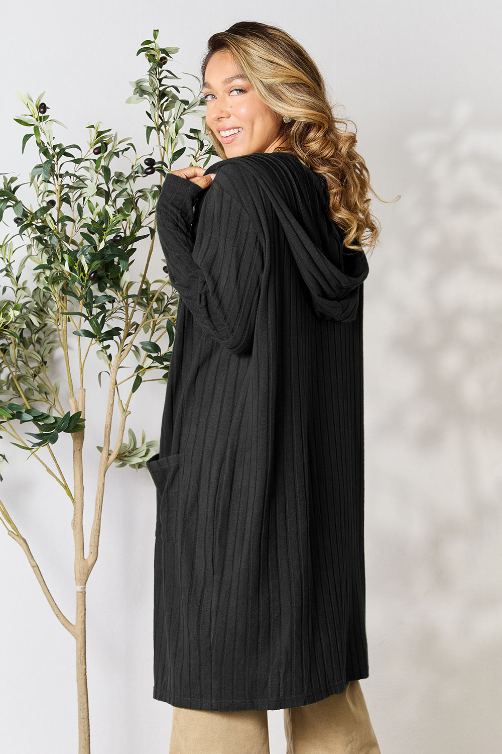 Plus Size Long Hooded Sweater Cardigan