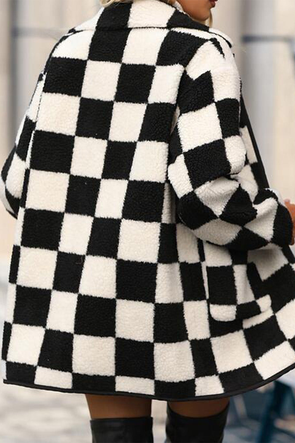 B&W Checkered Button Up Fleece Jacket