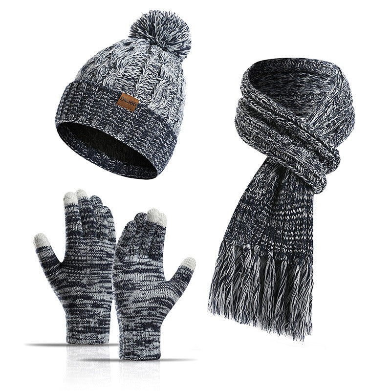 Printed Three-piece Hat Thick Scarf Touch Screen Gloves