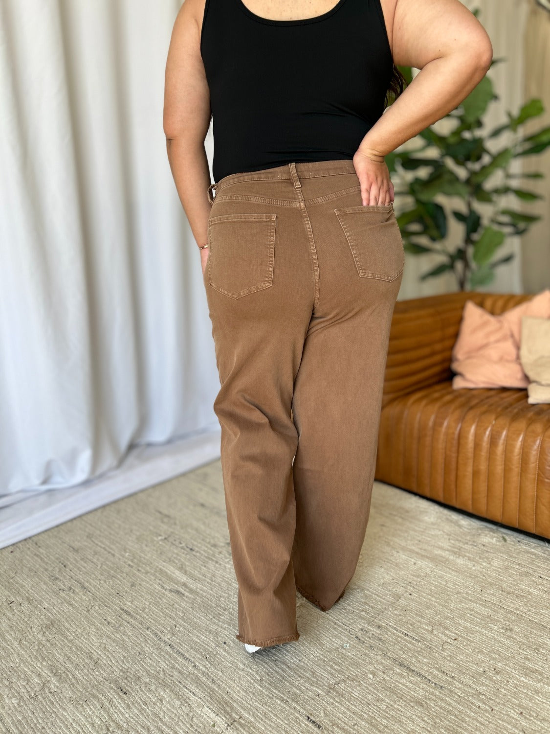Brown Plus Size High Rise Wide Leg Jeans