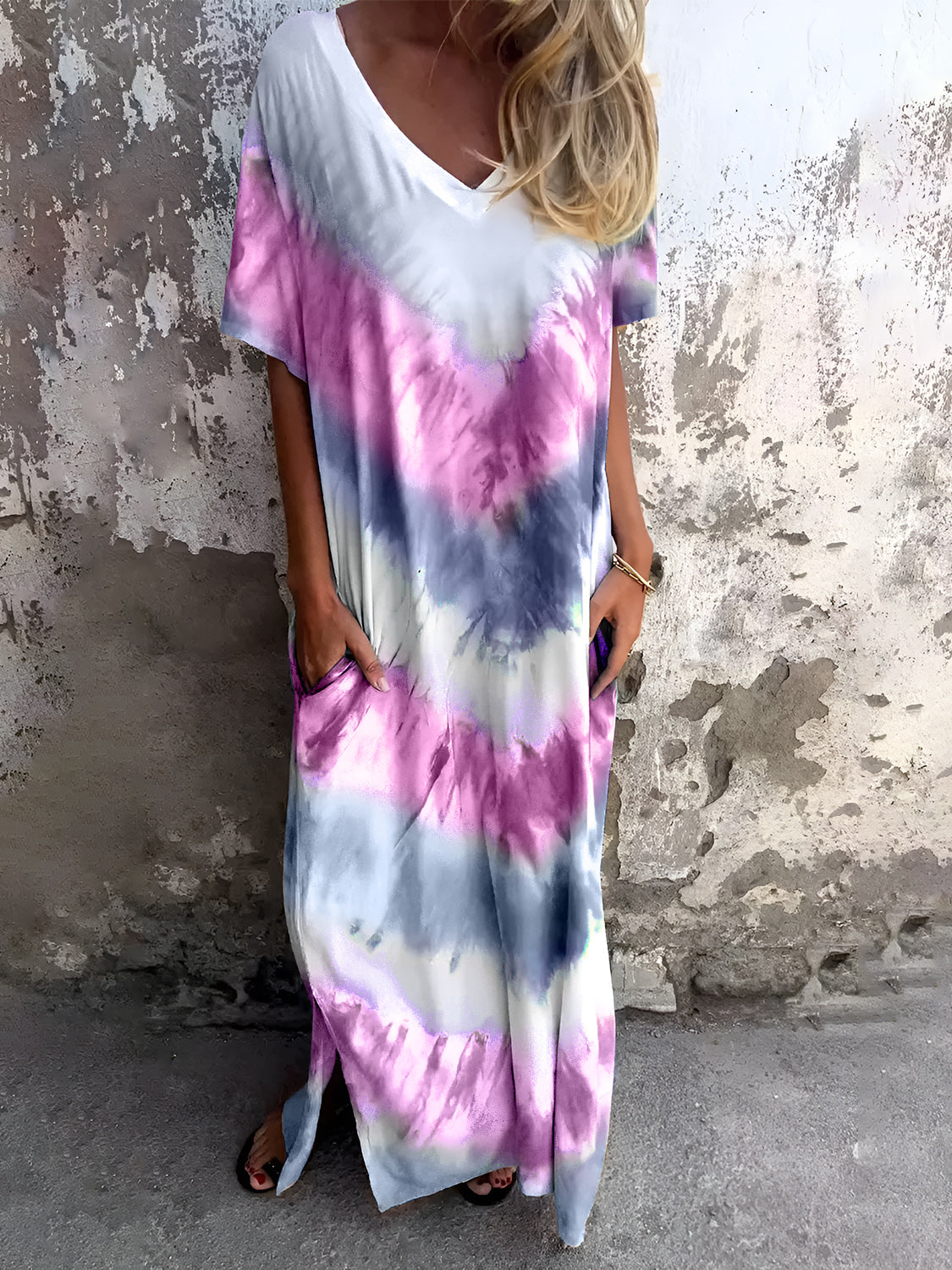 Tie-Dye Short Sleeve Lounge Maxi Dress