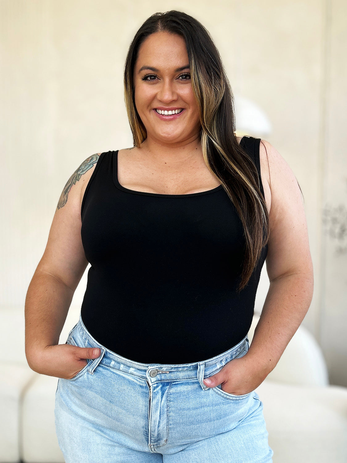 Basic Bae Plus Size Square Neck Bodysuit