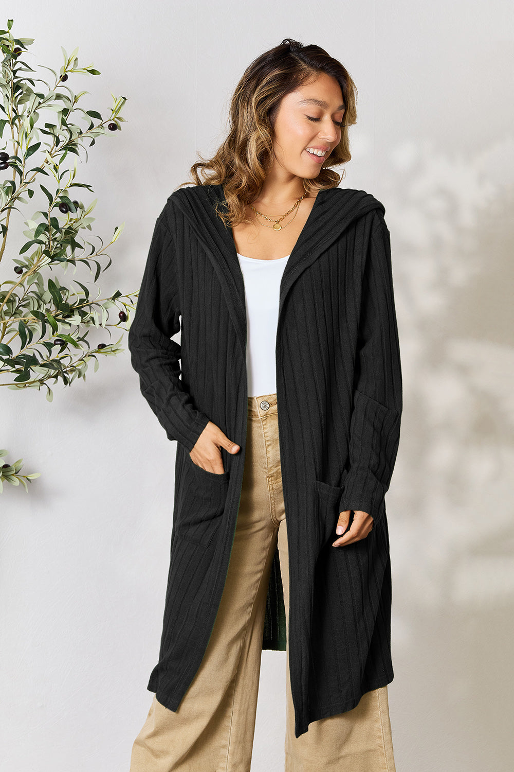 Plus Size Long Hooded Sweater Cardigan