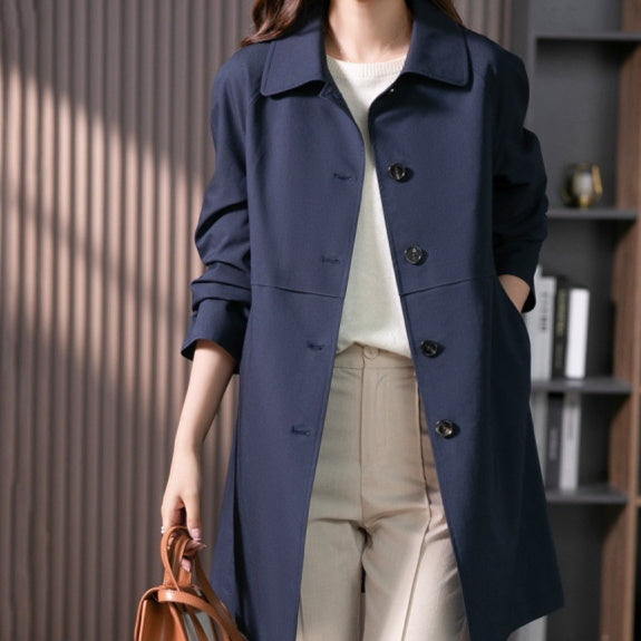 Navy Blue British Mid-length Trench Coat