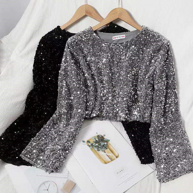 Cashmere Sequin Crop Sweater
