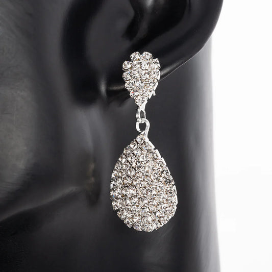 Dramatic Drop Pave’ Rhinestone Earrings Bazaare Mart Pave Rhinestone Pear Drop Earrings