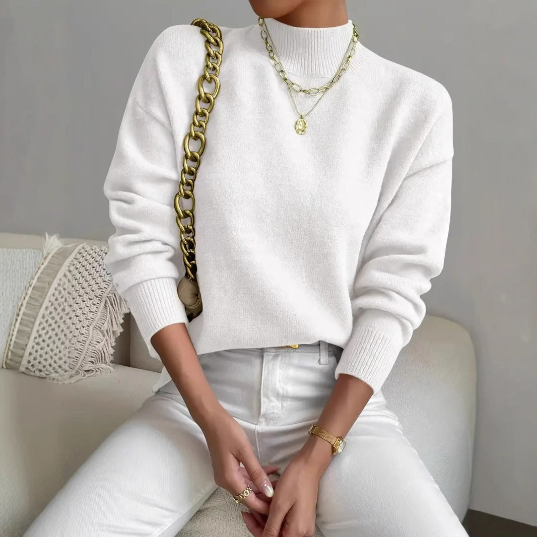 Elegant White Mock Neck Pullover Sweater