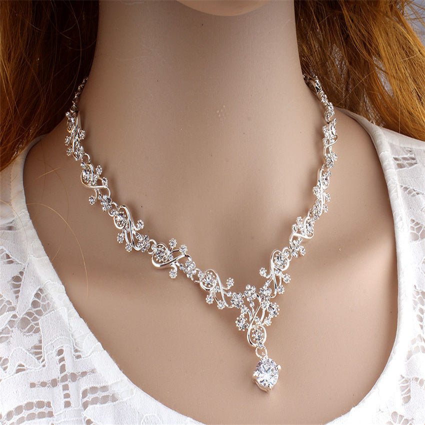 Floral Rhinestone Necklace Earring Sets