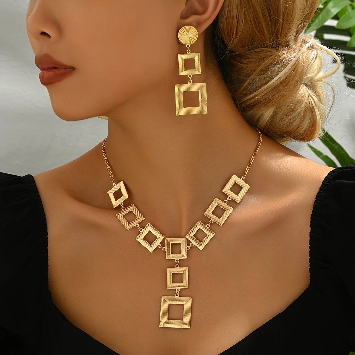 Gold Square Geo Jewelry Set