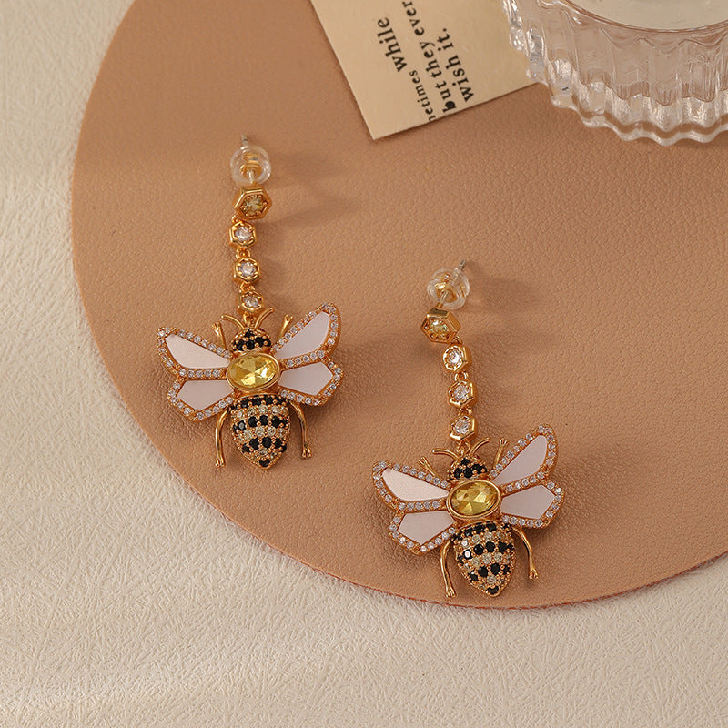 Jeweled Honey Bee Dangle Earrings