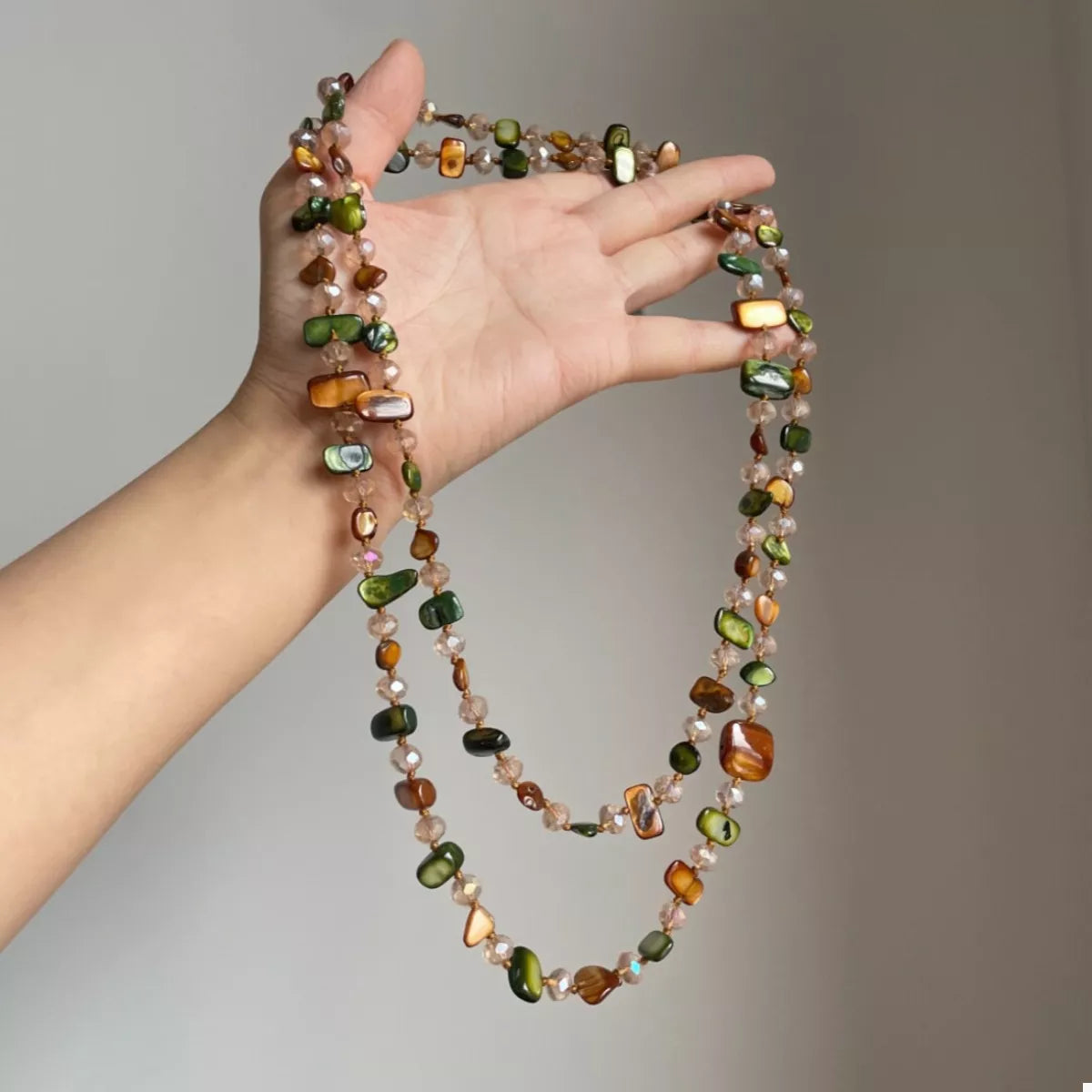 Double Strand Multi-Color Polished Stone Bead Necklace