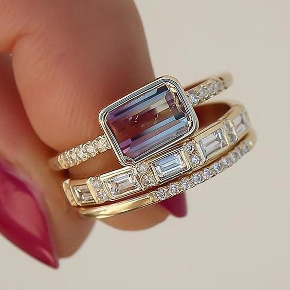 Gold Rhinestone 3 pc Set Ring