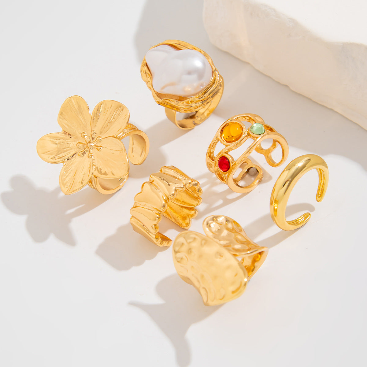 French Baroque Adjustable 6 Ring Set