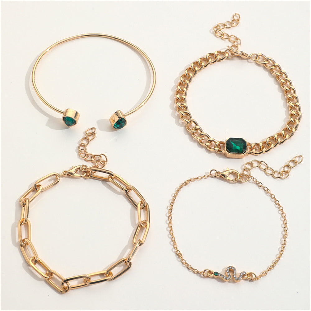 Faux Gold & Emerald Bracelet Set