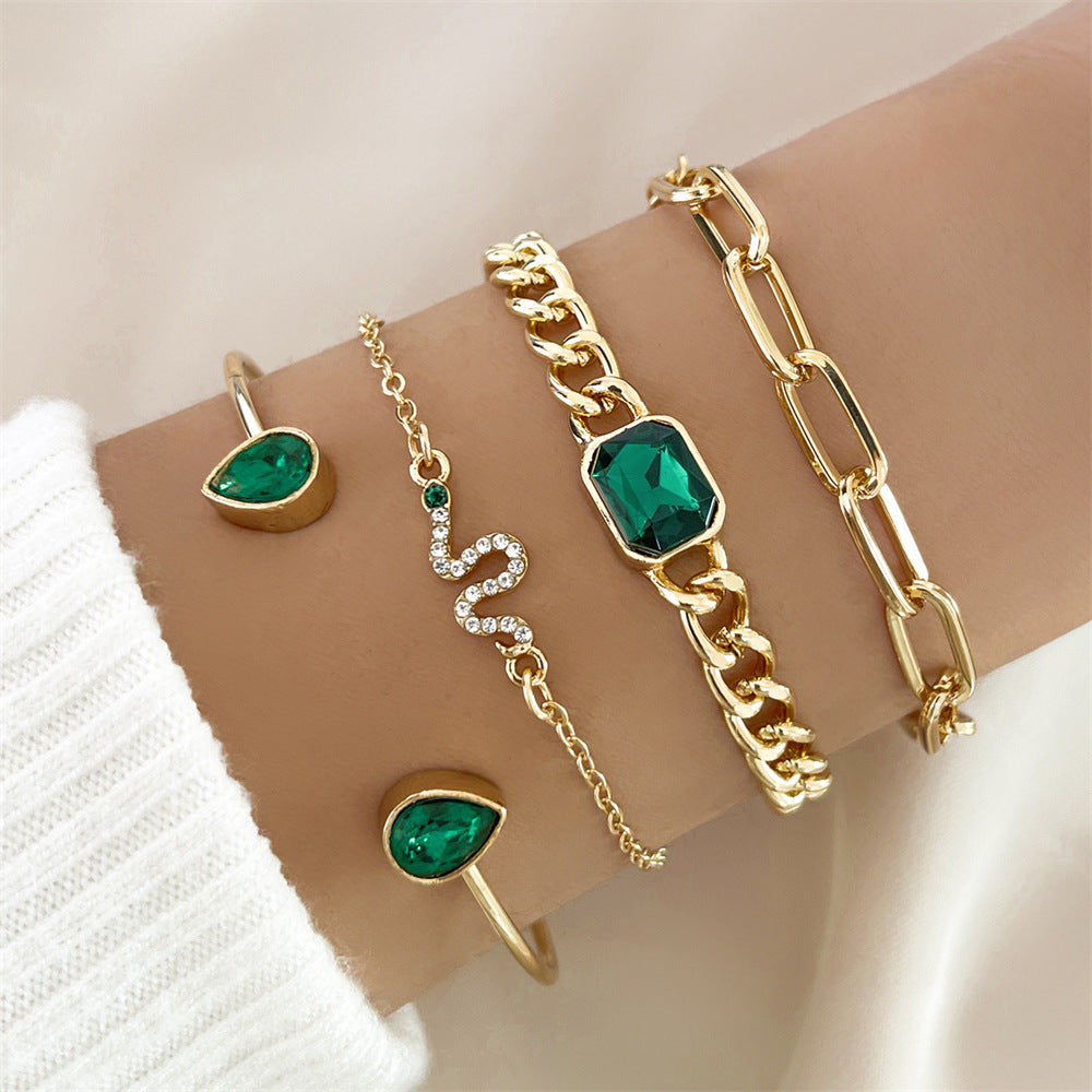 Faux Gold & Emerald Bracelet Set