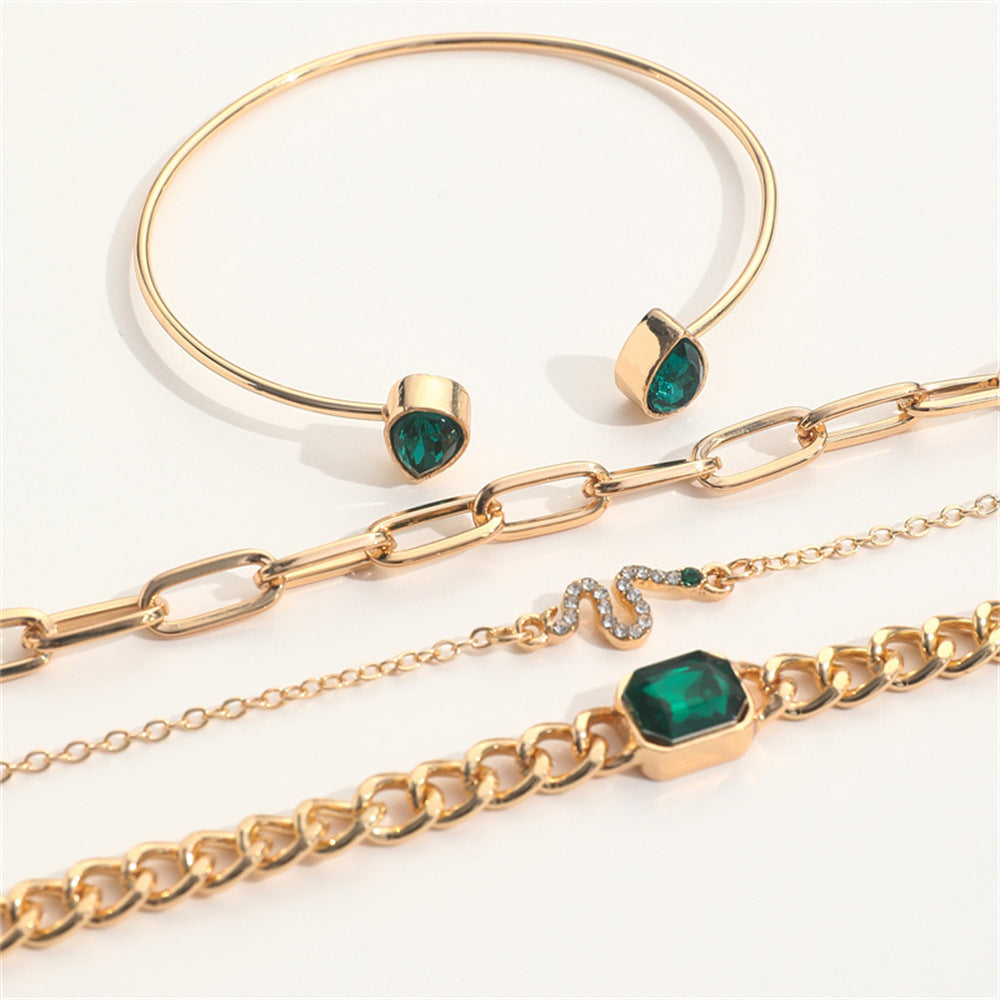 Faux Gold & Emerald Bracelet Set