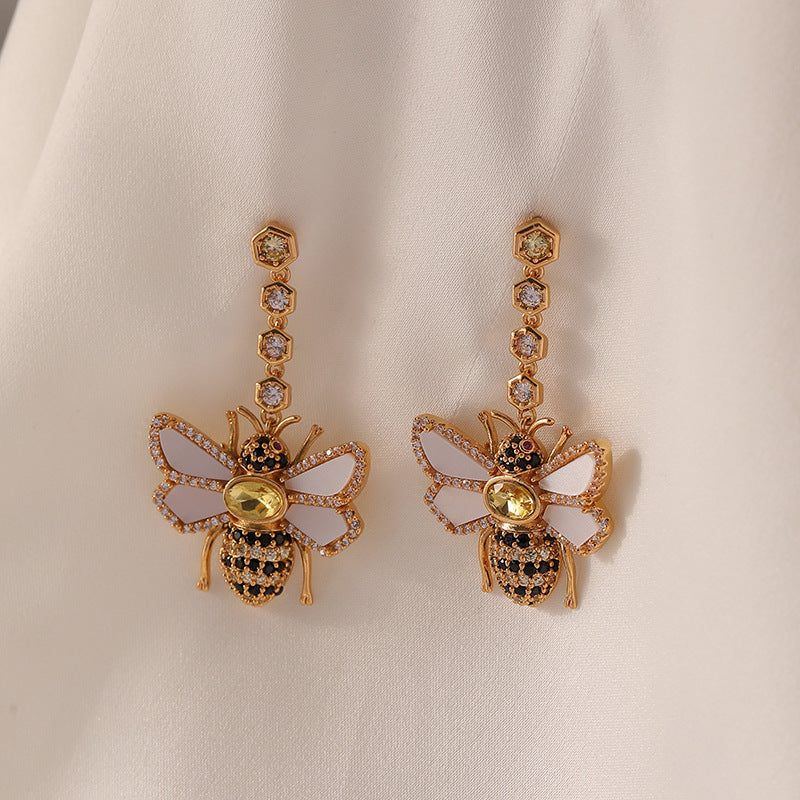 Jeweled Honey Bee Dangle Earrings