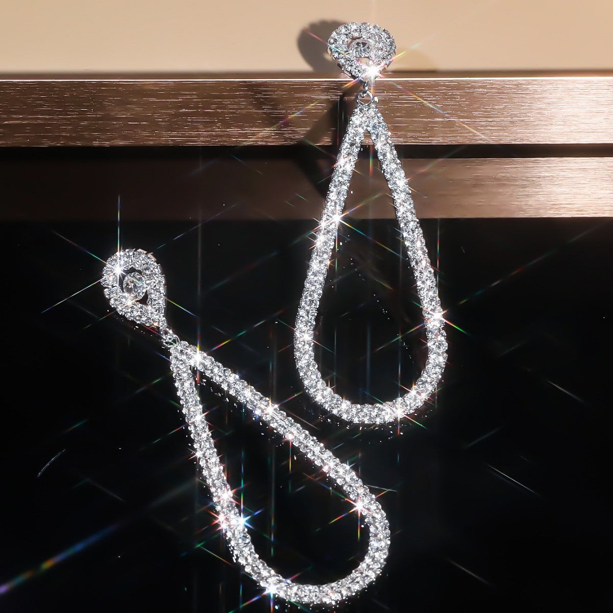 Exaggerated Rhinestone Teardrop Dangle Earrings
