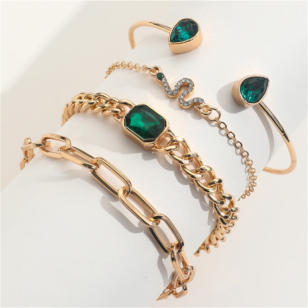 Faux Gold & Emerald Bracelet Set
