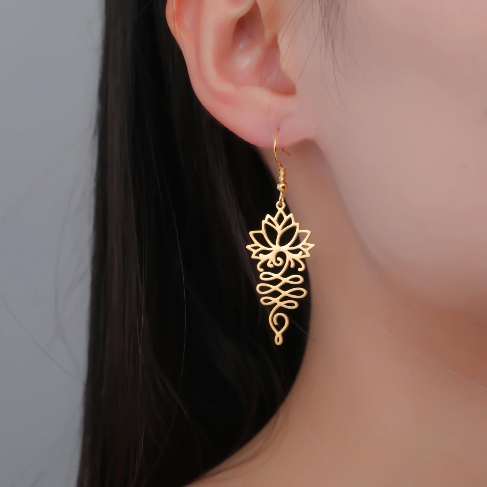 Hollow Lotus Flower Drop Earrings