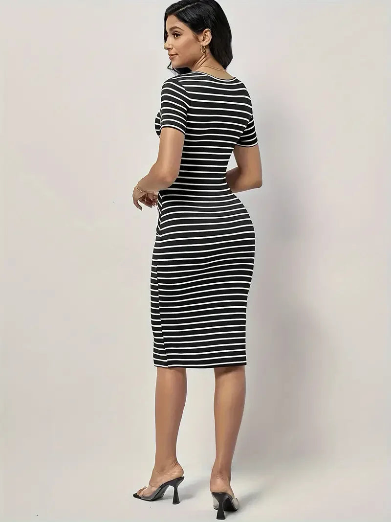 B&W Striped Bandage Dress