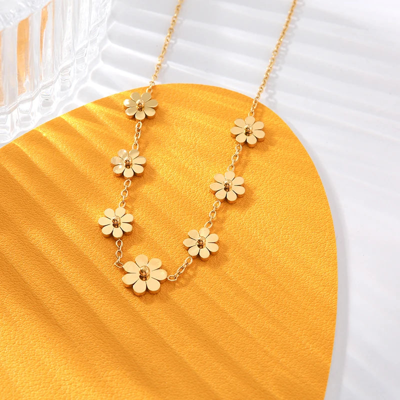 Gold Plated Stainless Steel Daisy Jewelry
