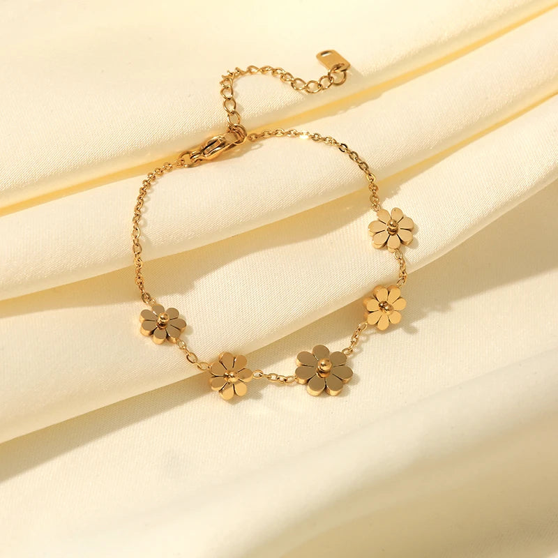 Gold Plated Stainless Steel Daisy Jewelry