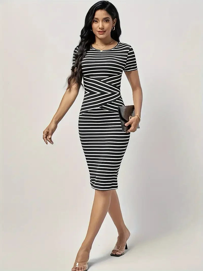 B&W Striped Bandage Dress