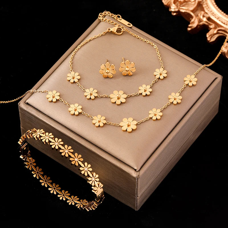 Gold Plated Stainless Steel Daisy Jewelry