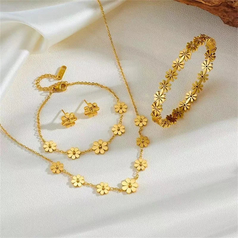 Gold Plated Stainless Steel Daisy Jewelry