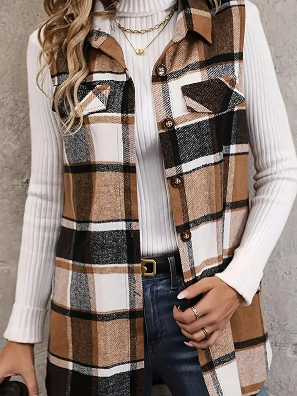 Brown Plaid Vest